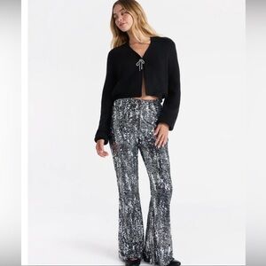 No Boundaries Black and White Flare Pants with side pockets